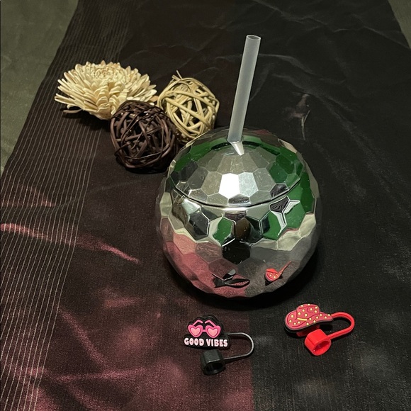 Other - Silver Disco Ball Tumbler with Straw